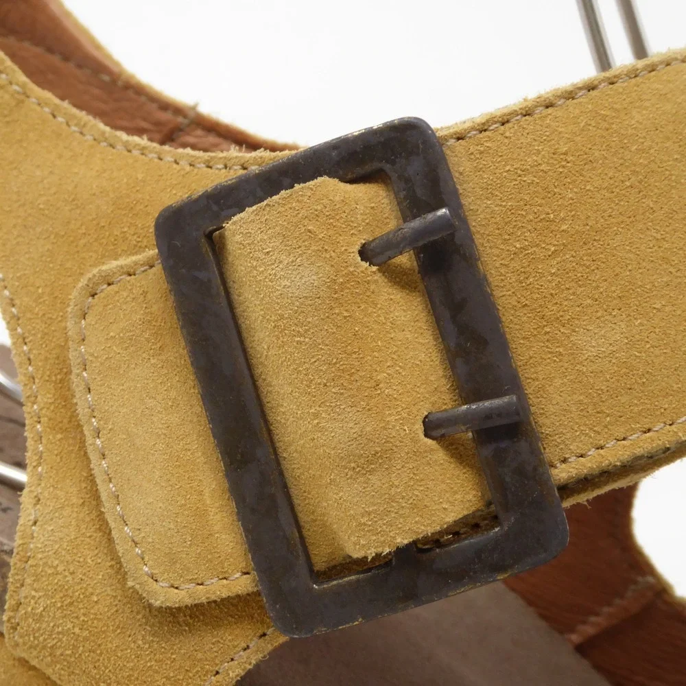 Taos Women High Society Sandals Yellow Suede Wedge Buckle Strap 37 / 6-6.5